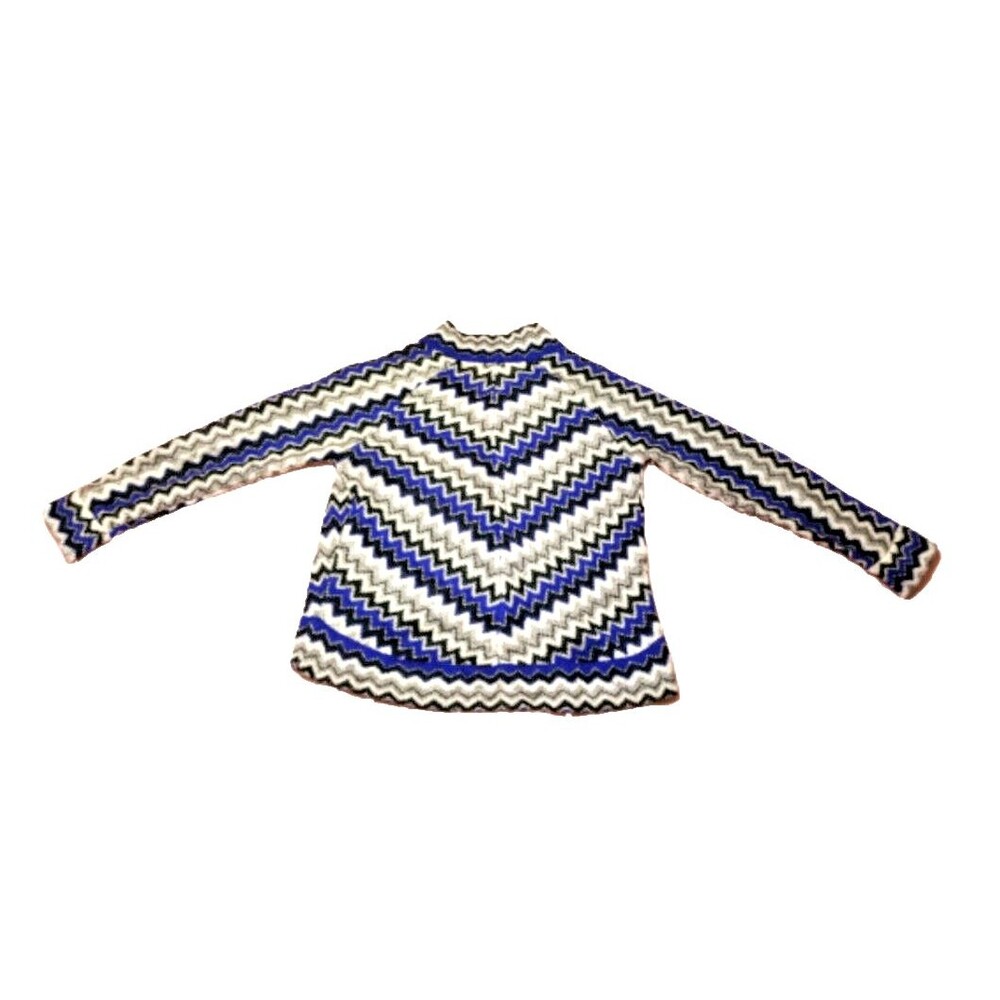 CHICO'S Cardigan Sweater Sz 2 US Large 12 Blue Black Gray Ivory Chevron Striped - Picture 5 of 8